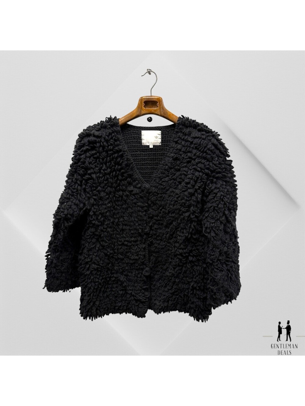 Burning Torch Womens XS Gray Black heavy Knit Sherpa  Wool Cardigan Sweater Long